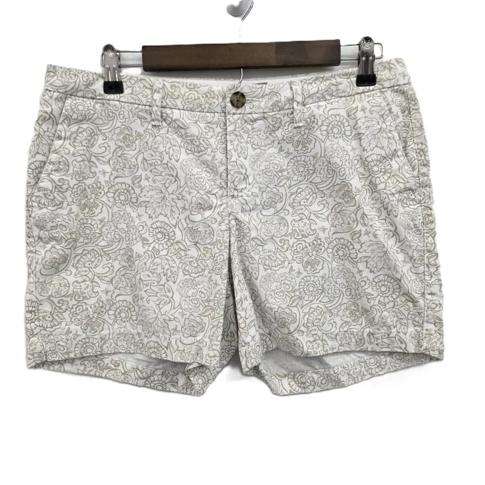 Old Navy Chino Floral Shorts 100% Cotton Womens Size 4 Beige‎ White Mid Rise